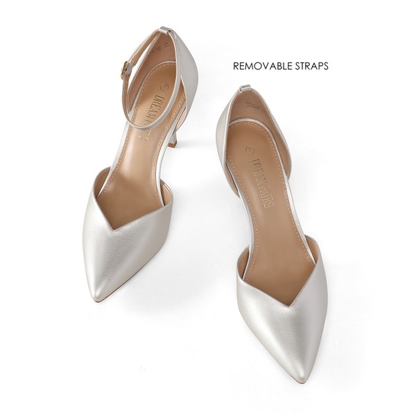 Ankle Strap Pointy Stiletto Heel Pumps - SILVER PU - 4